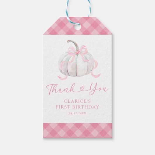 Pink Preppy Pumpkin Geburtstag Danke Geschenkanhänger (Vorderseite)