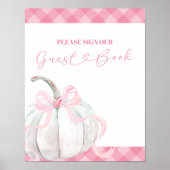 Pink Preppy Pumpkin Girl Birthday Guest Book Sign Poster (Vorne)
