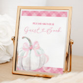 Pink Preppy Pumpkin Girl Birthday Guest Book Sign Poster