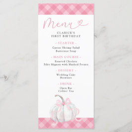 Pink Preppy Pumpkin Girl's First Birthday Menu Menükarte