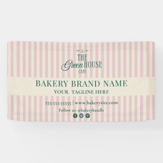 Pink Preppy Stripes Bakery Logo Event Display Banner (Horizontal)