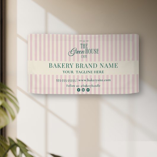 Pink Preppy Stripes Bakery Logo Event Display  Banner