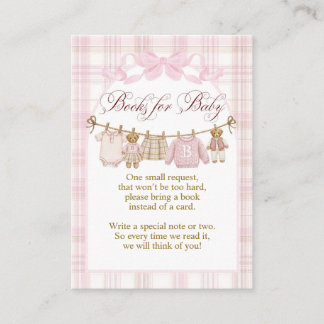 Pink Preppy Teddy Bear Girl Baby Shower books Begleitkarte