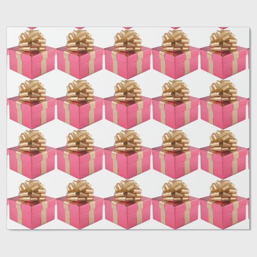 Pink Present Gold Bow Geschenkpapier (Flach)