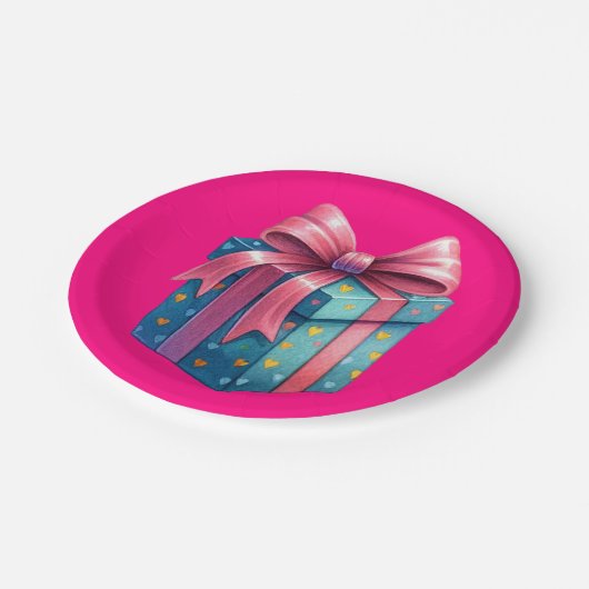Pink Present Pappteller (Schrägansicht)