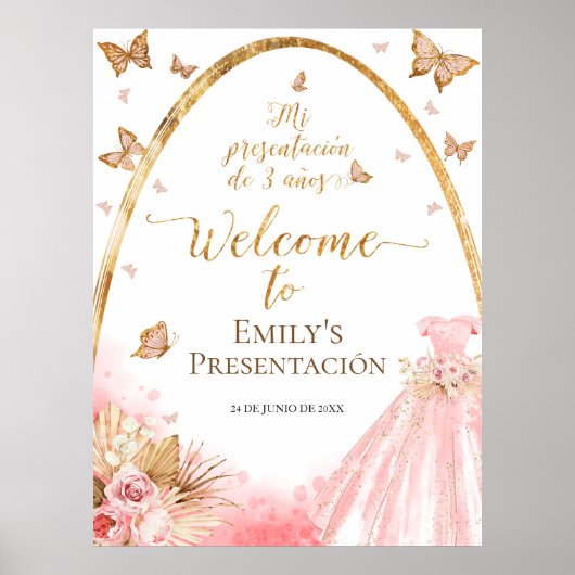 Pink Presentación de 3 Años Spanisches Willkommens Poster (Vorne)