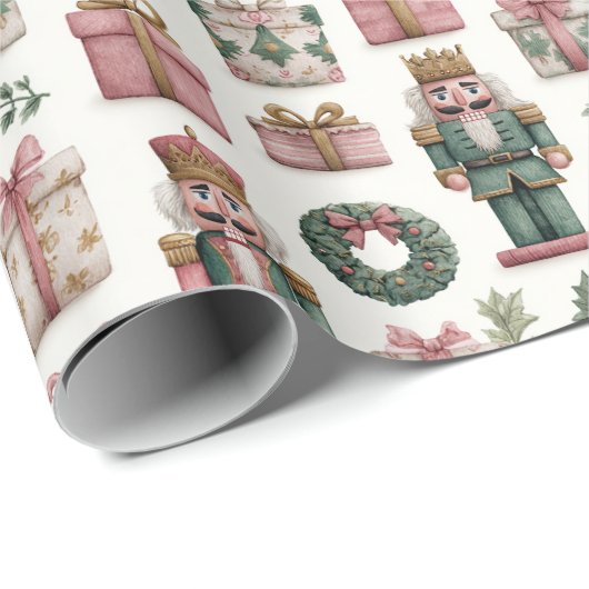 Pink Presents with Holiday Nutcracker Geschenkpapier (Rolleneckpunkt)