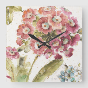 Pink Primrose Quadratische Wanduhr