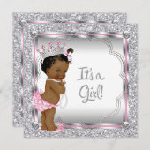 Pink Princess African American Baby Dusche Einladung (Vorne/Hinten)