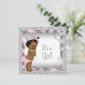 Pink Princess African American Baby Dusche Einladung (Stehend Vorderseite)