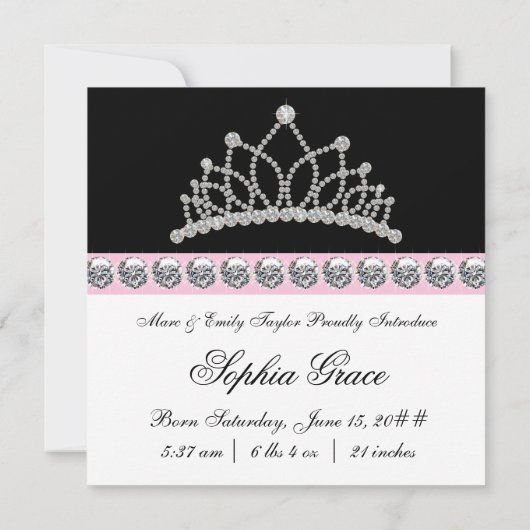 Pink Princess Baby Birth Ankündigungen (Rückseite)