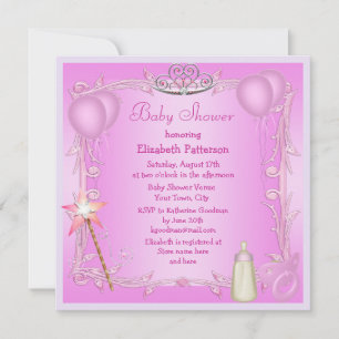 Pink Princess Baby Dummy & Bottle Baby Dusche Einladung