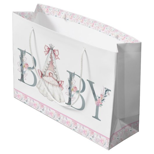 Pink Princess Baby Dusche Babygeschenk Große Geschenktüte (Rückseite Schrägansicht)