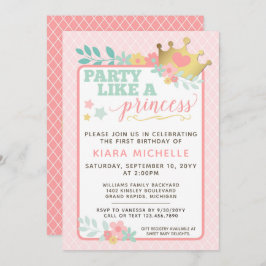 Pink Princess Baby Girl Einladung zum Geburtstag