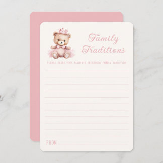 Pink Princess Bear Baby Dusche Familie Traditionen Mitteilungskarte