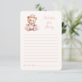 Pink Princess Bear Baby Dusche Wünsche für Baby Begleitkarte (Stehend Vorderseite)