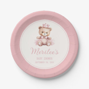 Pink Princess Bear Baby Girl Babydusche Pappteller
