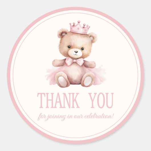 Pink Princess Bear Baby Girl Babydusche Runder Aufkleber (Vorderseite)