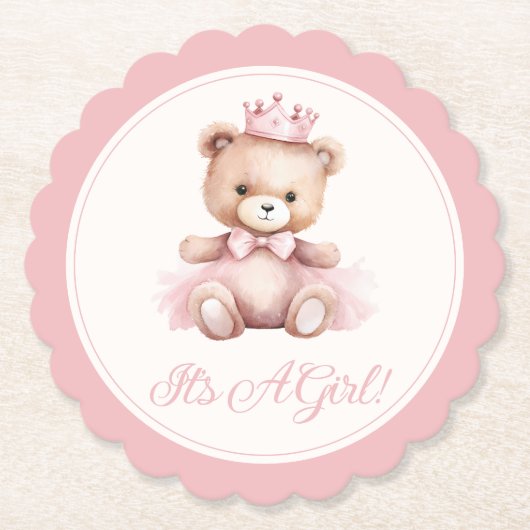 Pink Princess Bear Baby Girl Babydusche Untersetzer (Vorderseite)