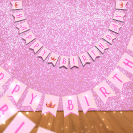 Pink Princess Birthday Bunting Banner