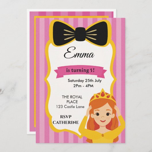 Pink Princess Birthday Invite | Zazzlemade (Vorne/Hinten)