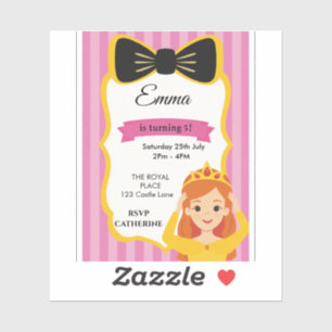Pink Princess Birthday Invite   Zazzlemade Aufkleber