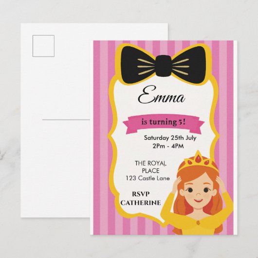 Pink Princess Birthday Invite | Zazzlemade Einladungspostkarte (Vorne/Hinten)