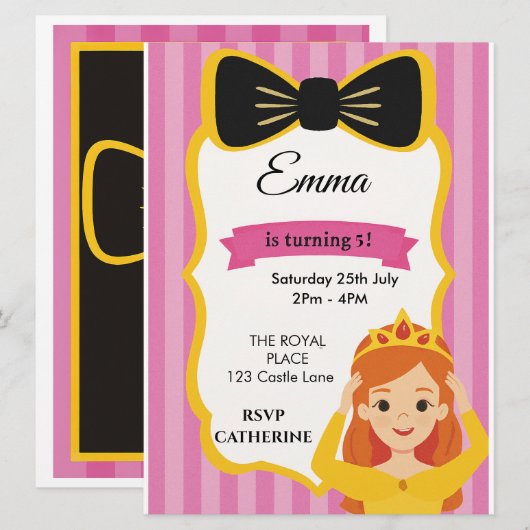 Pink Princess Birthday Invite | Zazzlemade Menükarte (Vorne/Hinten)