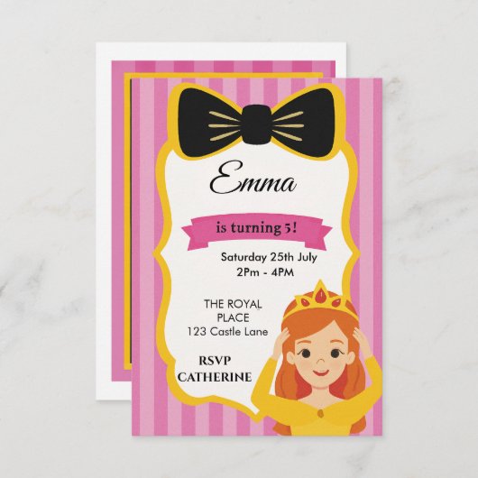 Pink Princess Birthday Invite | Zazzlemade RSVP Karte (Vorne/Hinten)