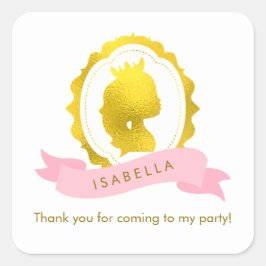 Pink Princess Cameo Birthday Quadratischer Aufkleber