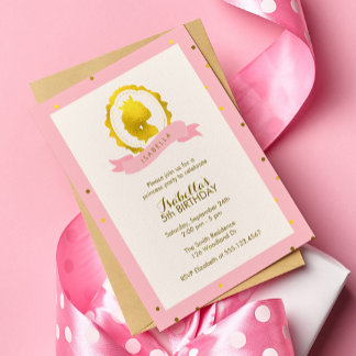 Pink Princess Cameo Girl Geburtstag Einladung