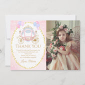 Pink Princess Carriage Birthday Foto Dankeskarte (Vorderseite)