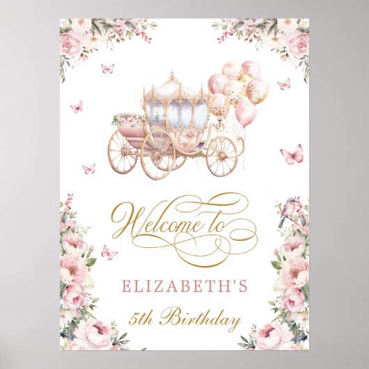 Pink Princess Carriage Birthday Party Welcome Poster (Vorne)