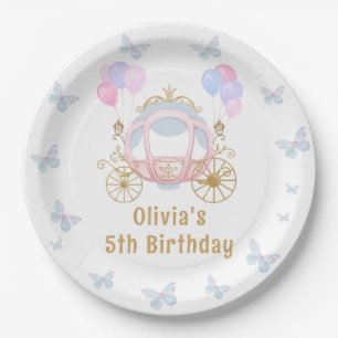 Pink Princess Carriage Butterfly Girl Geburtstag Pappteller