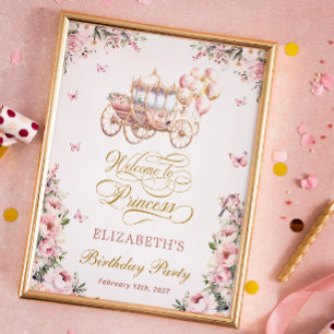 Pink Princess Carriage Geburtstagsparty Willkommen Poster