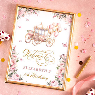 Pink Princess Carriage Geburtstagsparty Willkommen Poster