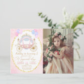 Pink Princess Carriage Girl Birthday Foto Einladung (Stehend Vorderseite)