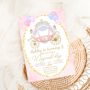 Pink Princess Carriage Girl Birthday Party Einladung