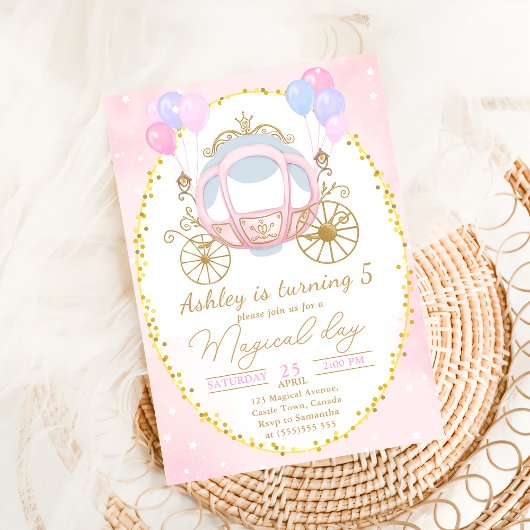 Pink Princess Carriage Girl Birthday Party Einladung