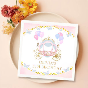 Pink Princess Carriage Girl Birthday Party Serviette