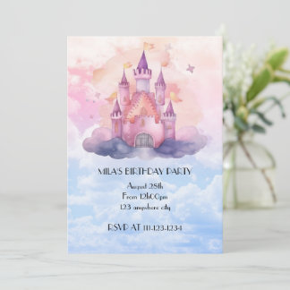 Pink princess castle birthday invitation  einladung