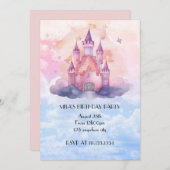Pink princess castle birthday invitation  einladung (Vorne/Hinten)