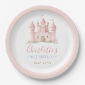 Pink Princess Castle Girl 1st Birthday  Pappteller (Vorderseite)