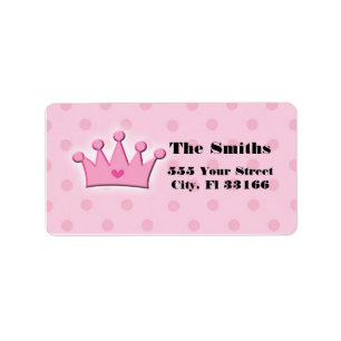 Pink Princess Crown Adress Labels Polka Dots Adressaufkleber