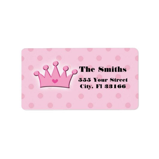 Pink Princess Crown Adress Labels Polka Dots Adressaufkleber (Vorne)