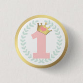 Pink Princess Crown Baby Girl Erstgeburt Button (Vorderseite)
