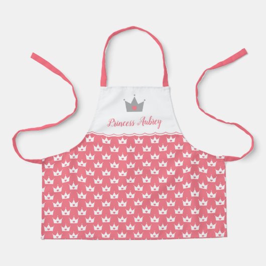 Pink Princess Crown Pattern & Name Schürze (Vorderseite)