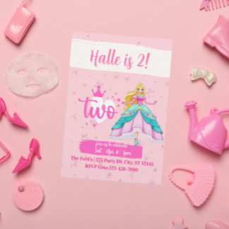Pink Princess Doll, 2nd Birthday Einladung