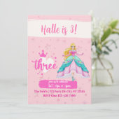 Pink Princess Doll, 3rd Birthday Einladung (Stehend Vorderseite)