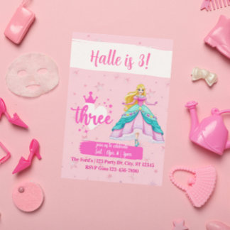 Pink Princess Doll, 3rd Birthday Einladung